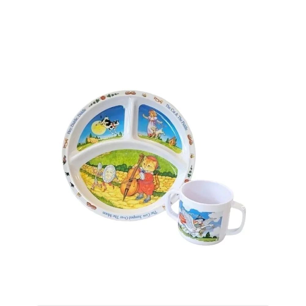 Zak Designs Nursery Rhyme "Hey, Diddle, Diddle" Children's Melamine Plate & Cup